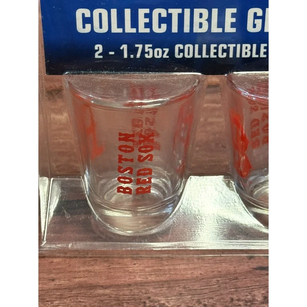 MLB Boston Red Sox Logo  1.75 oz 2 pk Collectible Shot Glasses By Boelter New